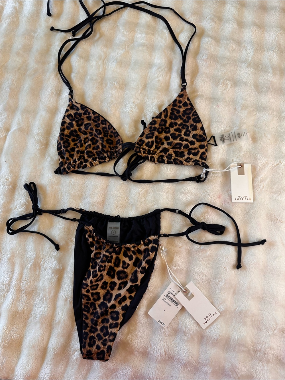 Good American Leopard Print Triangle Bikini Set- Black & Brown